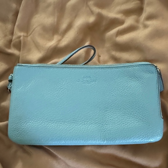 Coach Sky Blue Leather Wristlet - Picture 1 of 6